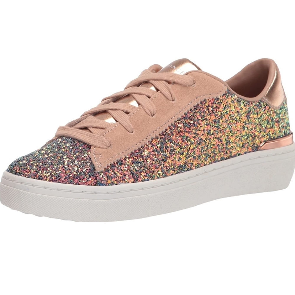 Skechers Multi-Color Glitter Low-Top Sneaker with Rose Gold Accents